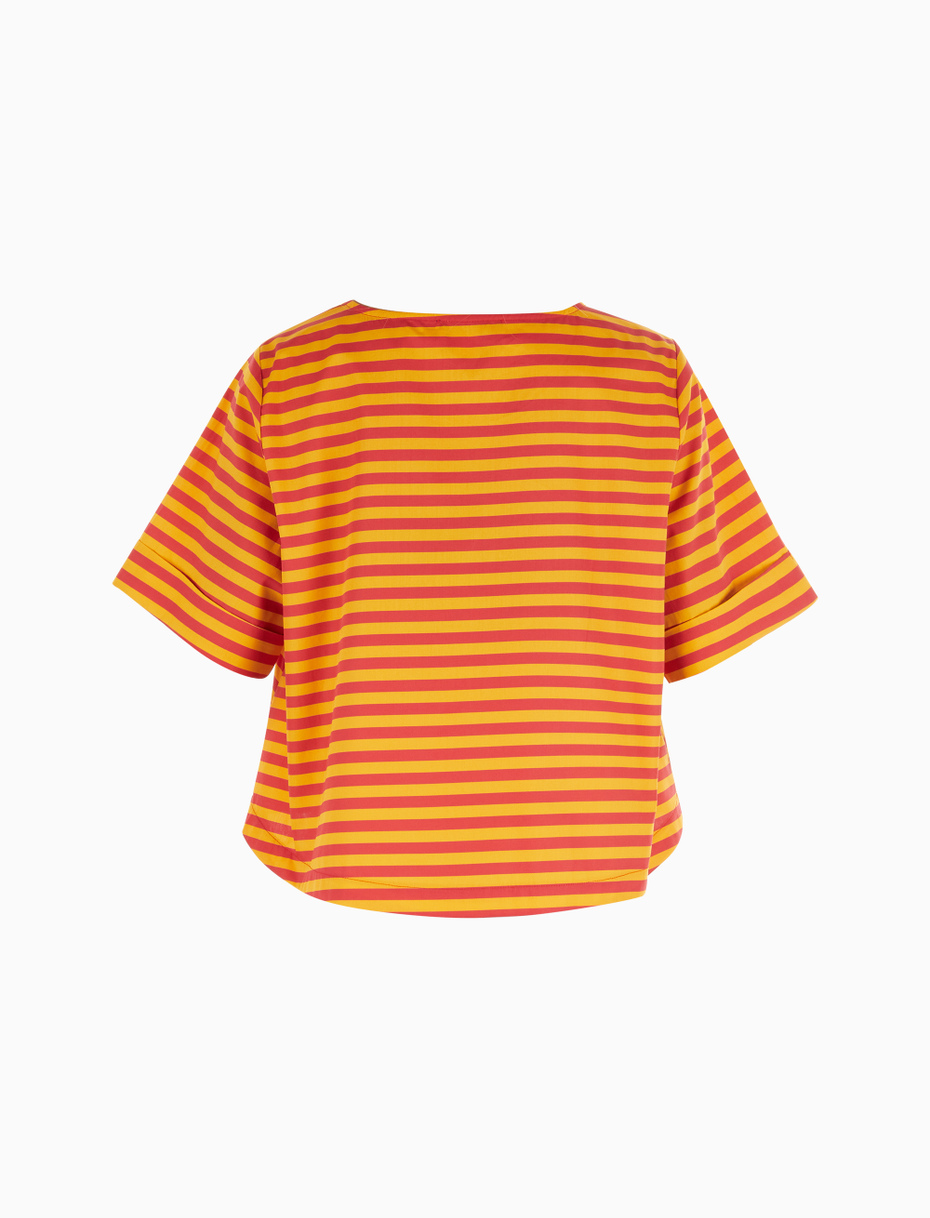 Women's narcissus yellow cotton boxy top with two-tone stripes - Gallo 1927 - Official Online Shop