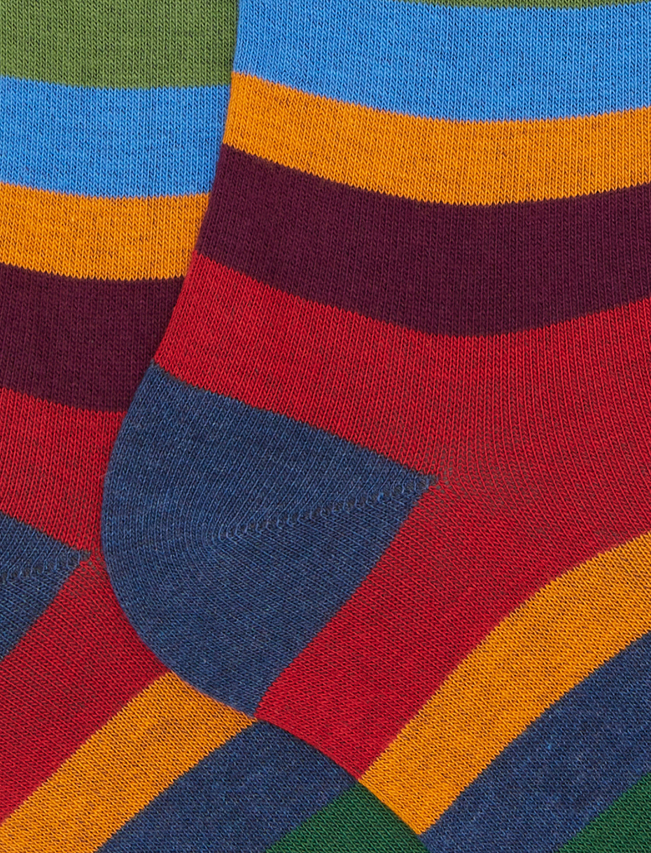 Men's long socks in blue cotton with multicolored stripes in seven colors - Gallo 1927 - Official Online Shop