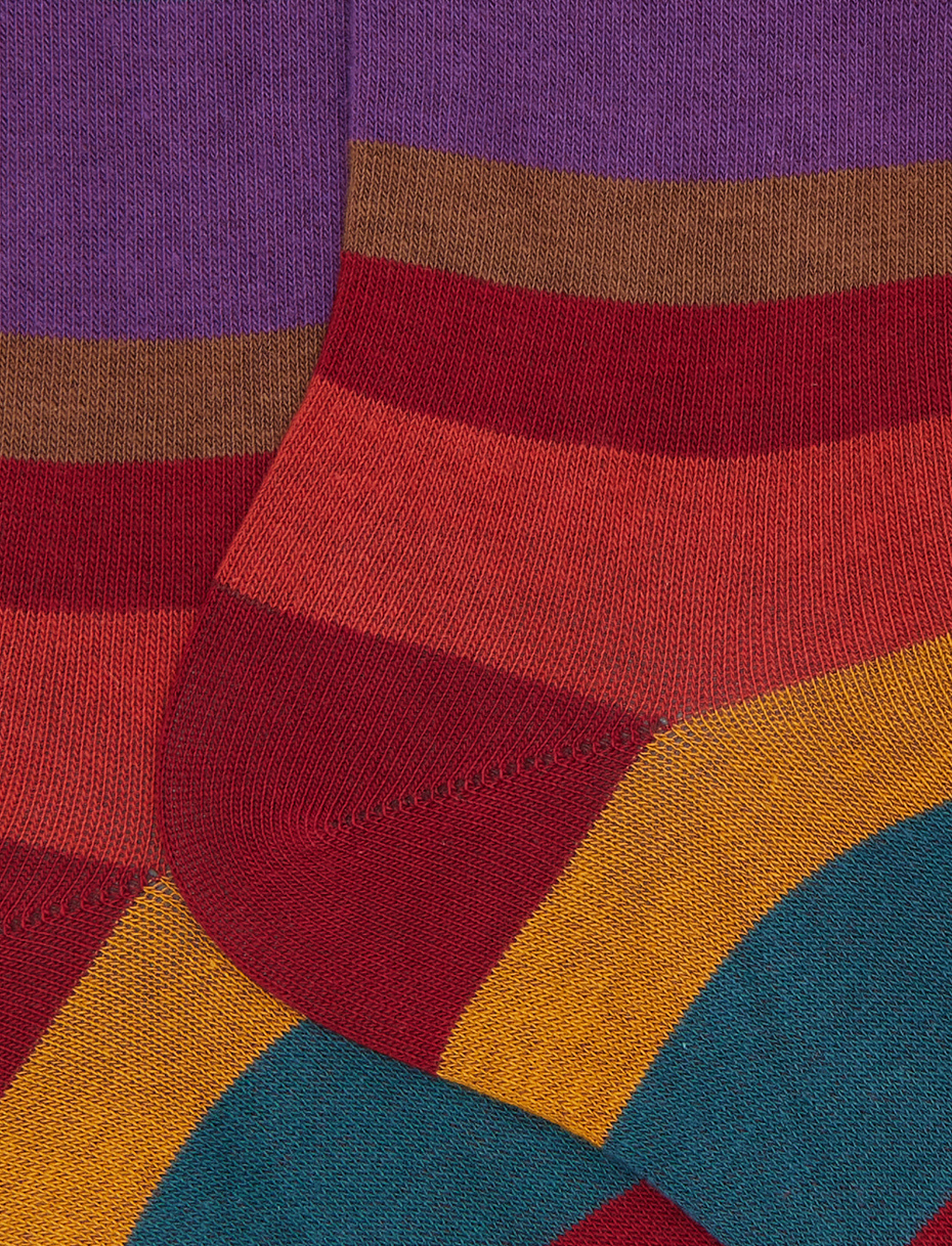 Men's short socks in burgundy cotton with multicolored stripes in seven colors - Gallo 1927 - Official Online Shop
