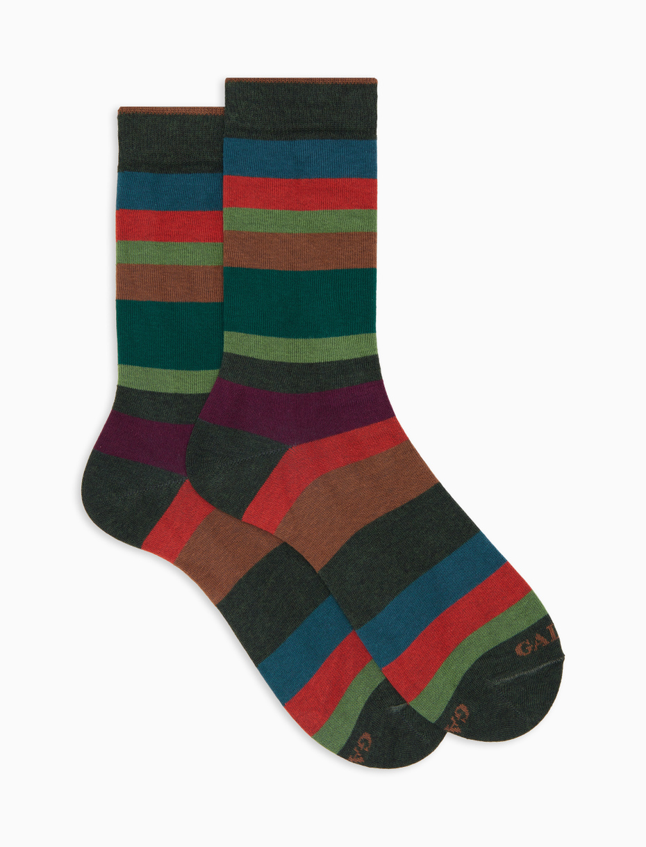 Men's short socks in green cotton with multicolored stripes in seven colors - Gallo 1927 - Official Online Shop