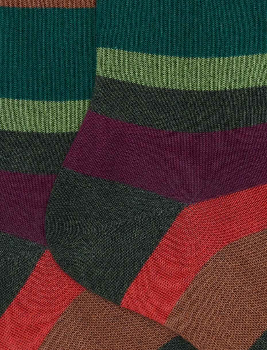 Men's short socks in green cotton with multicolored stripes in seven colors - Gallo 1927 - Official Online Shop