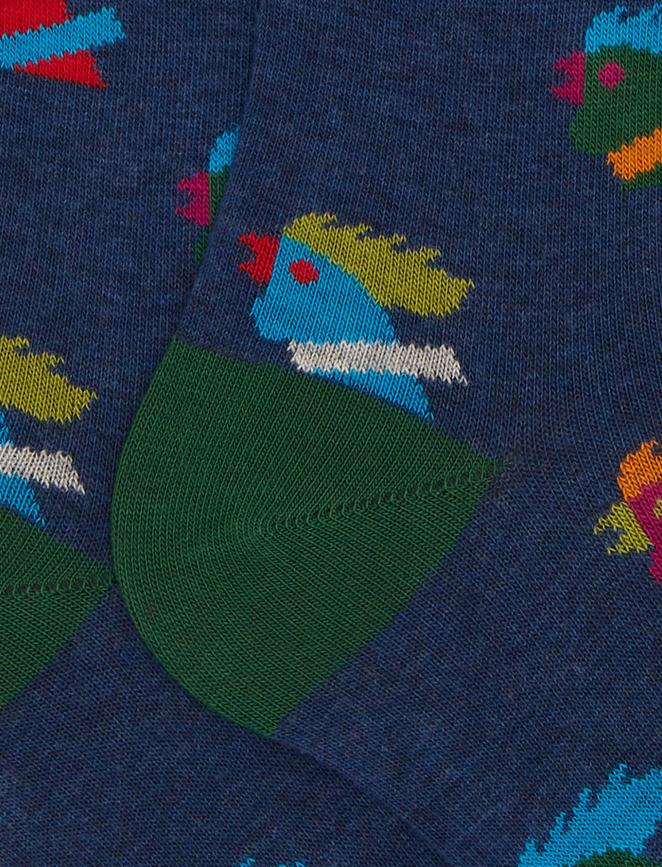 Calze lunghe uomo cotone blu fantasia galli multicolore - Gallo 1927 - Official Online Shop