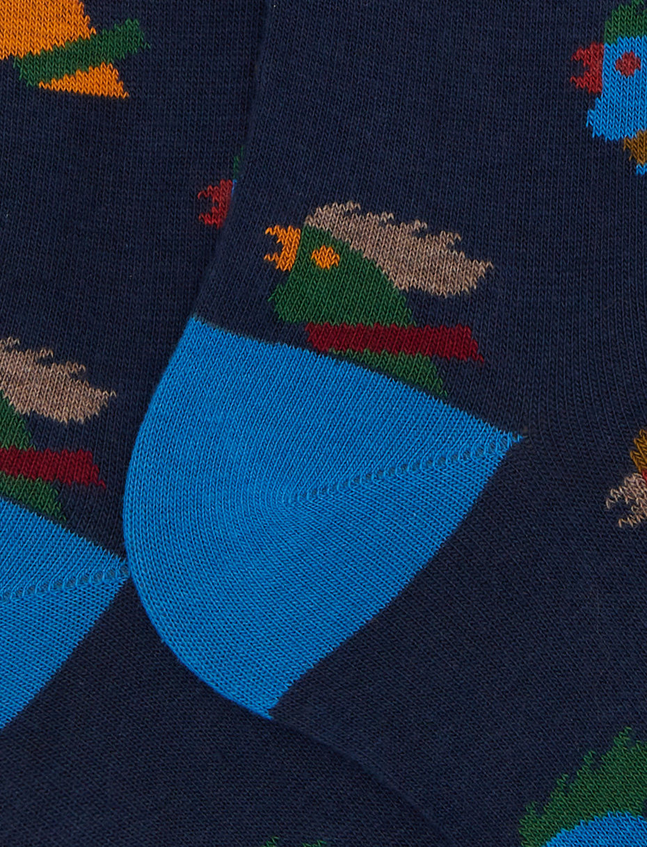 Calze lunghe uomo cotone blu fantasia galli multicolore - Gallo 1927 - Official Online Shop