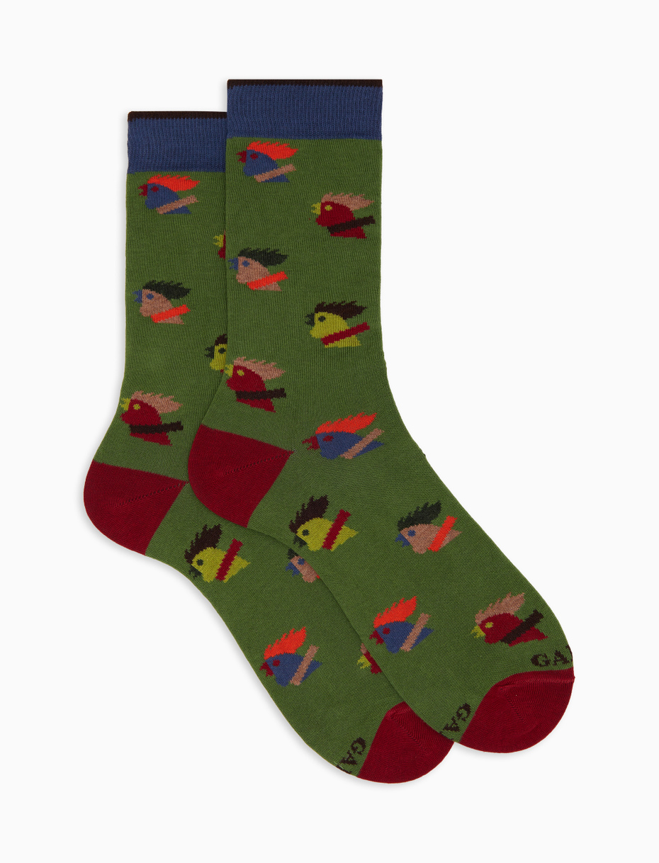 Calze corte uomo cotone verde fantasia galli multicolore - Gallo 1927 - Official Online Shop