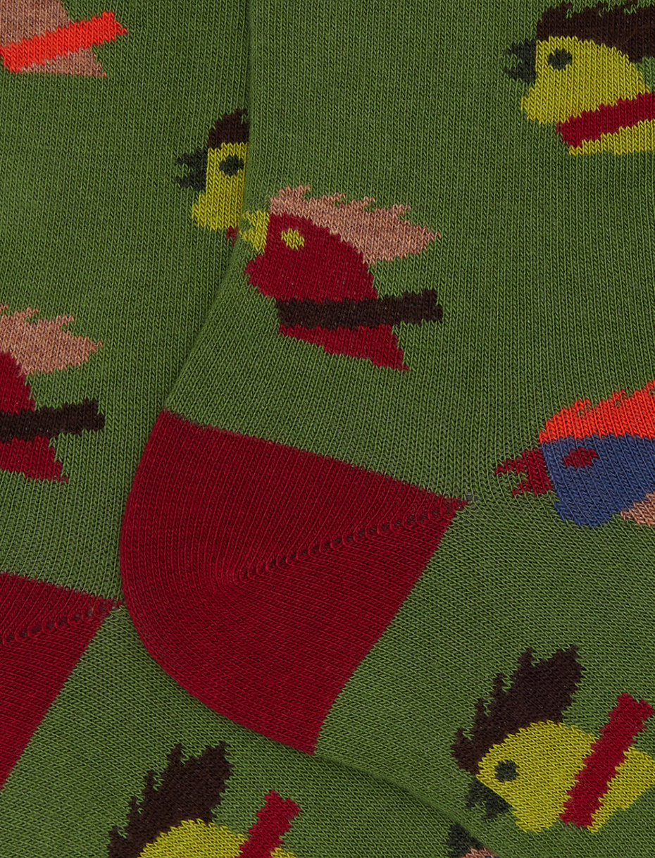 Calze corte uomo cotone verde fantasia galli multicolore - Gallo 1927 - Official Online Shop