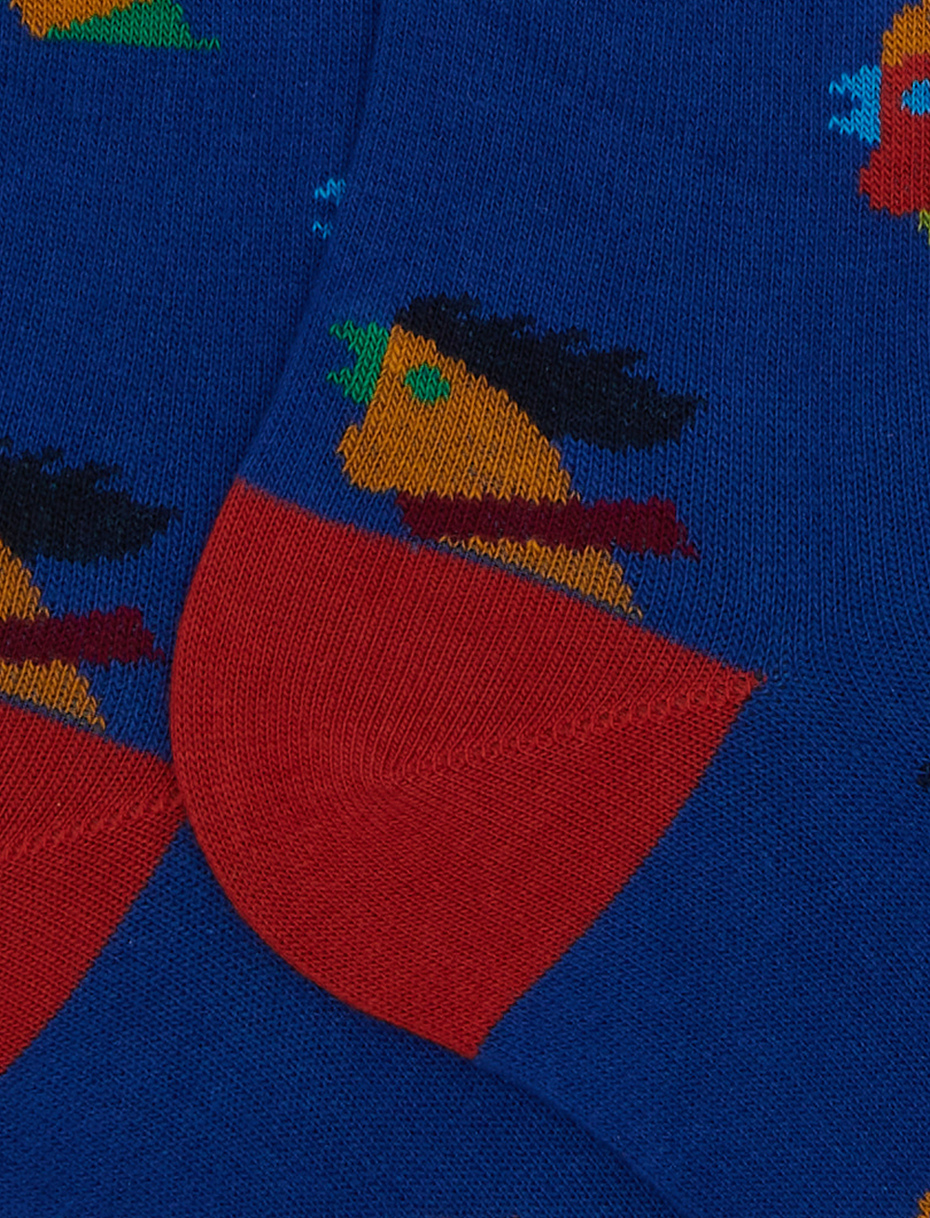 Calze lunghe donna cotone blu fantasia galli multicolore - Gallo 1927 - Official Online Shop