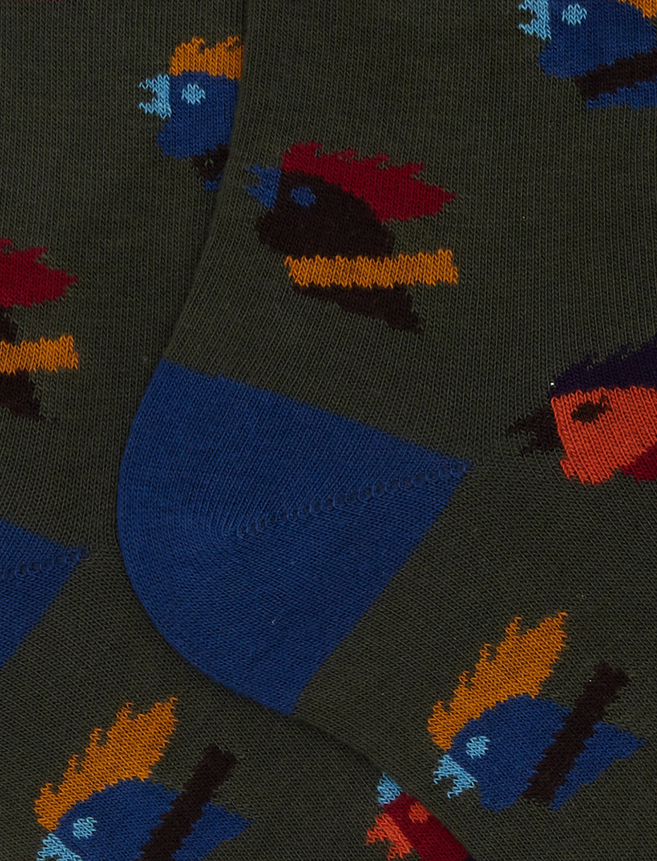 Calze corte donna cotone verde fantasia galli multicolore - Gallo 1927 - Official Online Shop