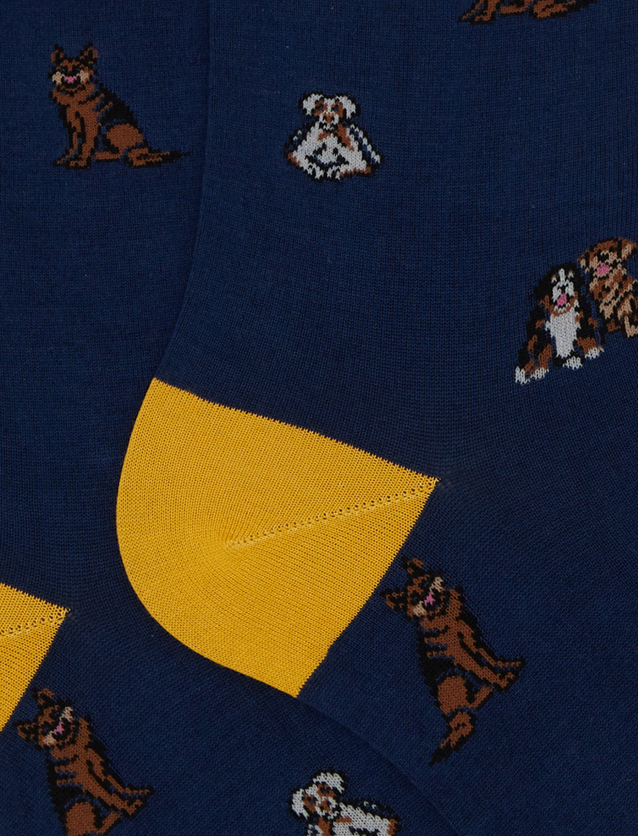 Men's short blue cotton socks with dog motif - Gallo 1927 - Official Online Shop