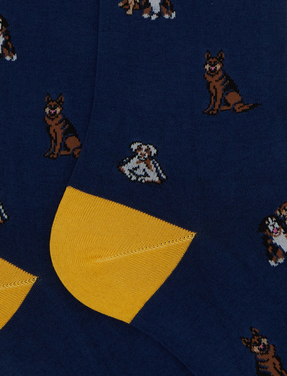 Calze lunghe donna cotone blu fantasia cani - Gallo 1927 - Official Online Shop