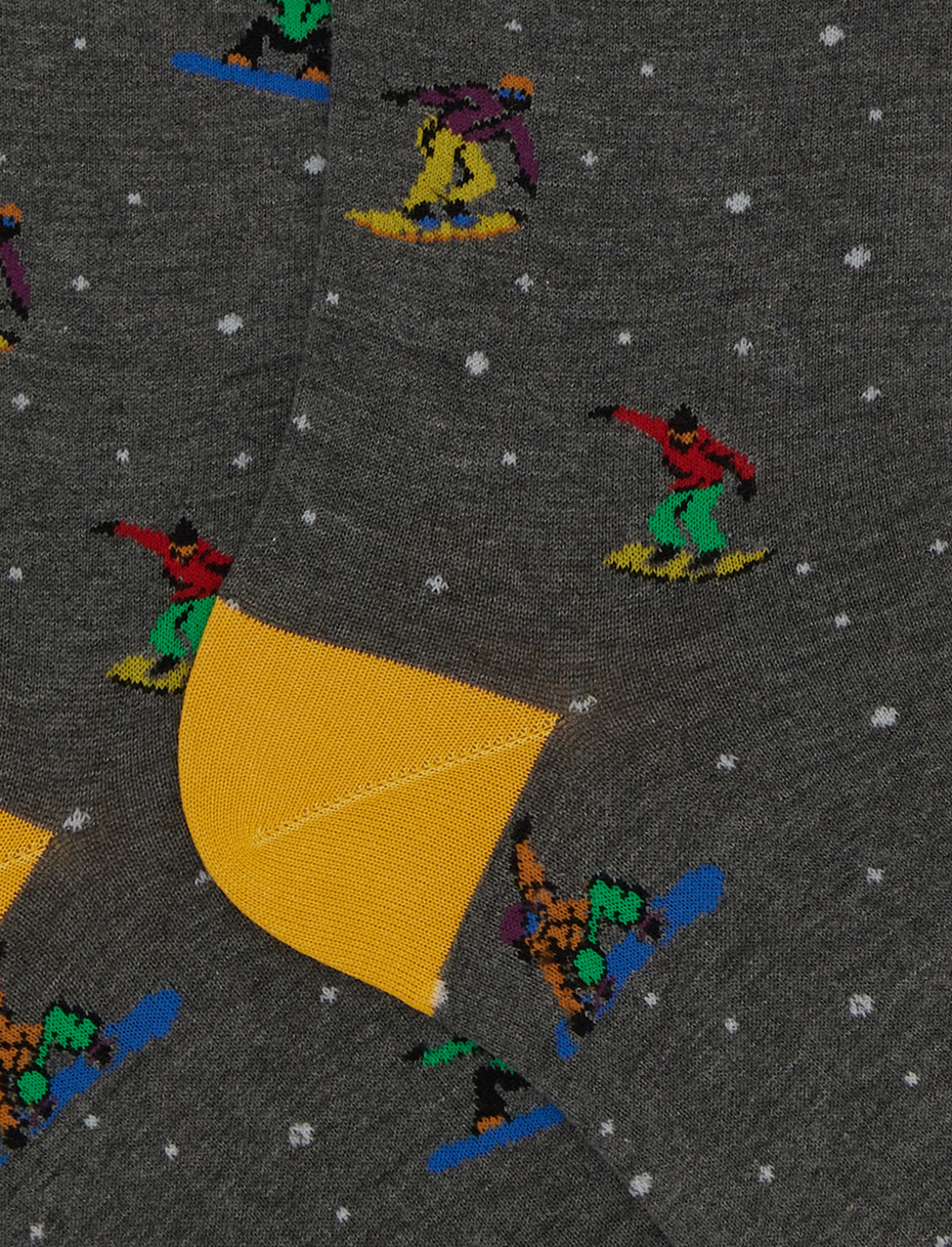 Calze corte uomo cotone grigio fantasia snowboard - Gallo 1927 - Official Online Shop