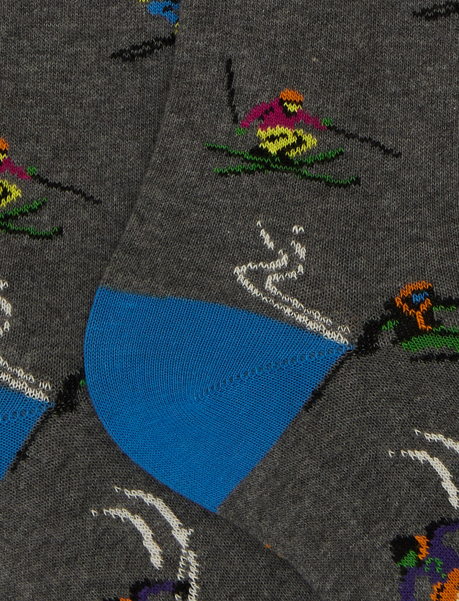 Men's long grey cotton socks with skier motif - Gallo 1927 - Official Online Shop