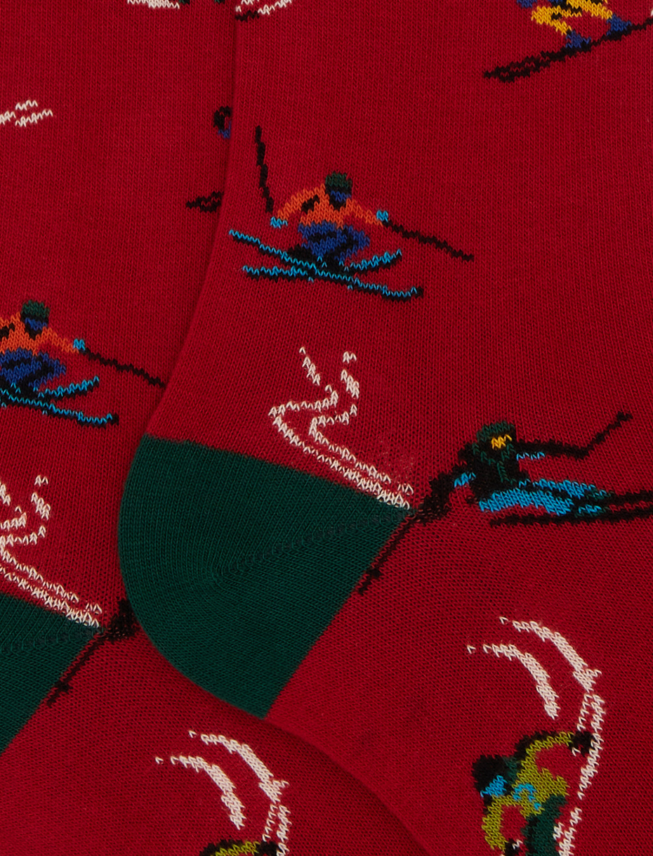 Calze lunghe donna cotone rosso fantasia sciatori - Gallo 1927 - Official Online Shop