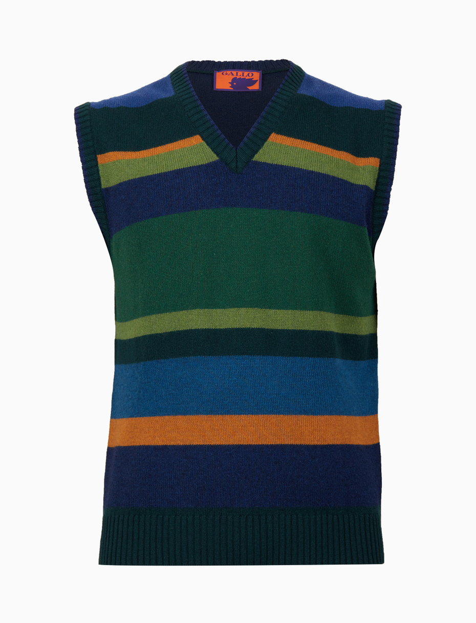 Gilet uomo lana, viscosa e cashmere verde righe multicolor - Gallo 1927 - Official Online Shop