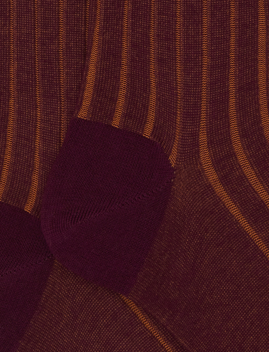 Men's short burgundy plated cotton socks with wide rib stitch - Gallo 1927 - Official Online Shop