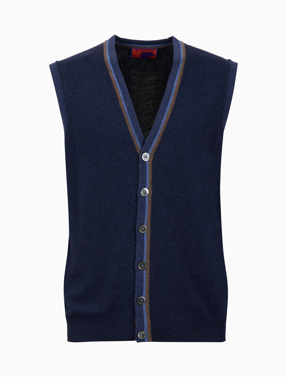 Men s plain blue wool viscose and cashmere vest with buttons Gallo