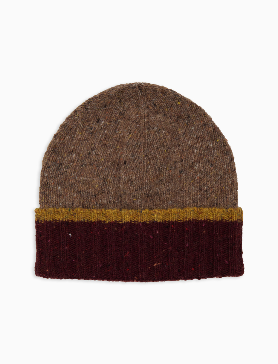 Berretto uomo lana beige a coste tinta unita e risvolto in contrasto - Gallo 1927 - Official Online Shop