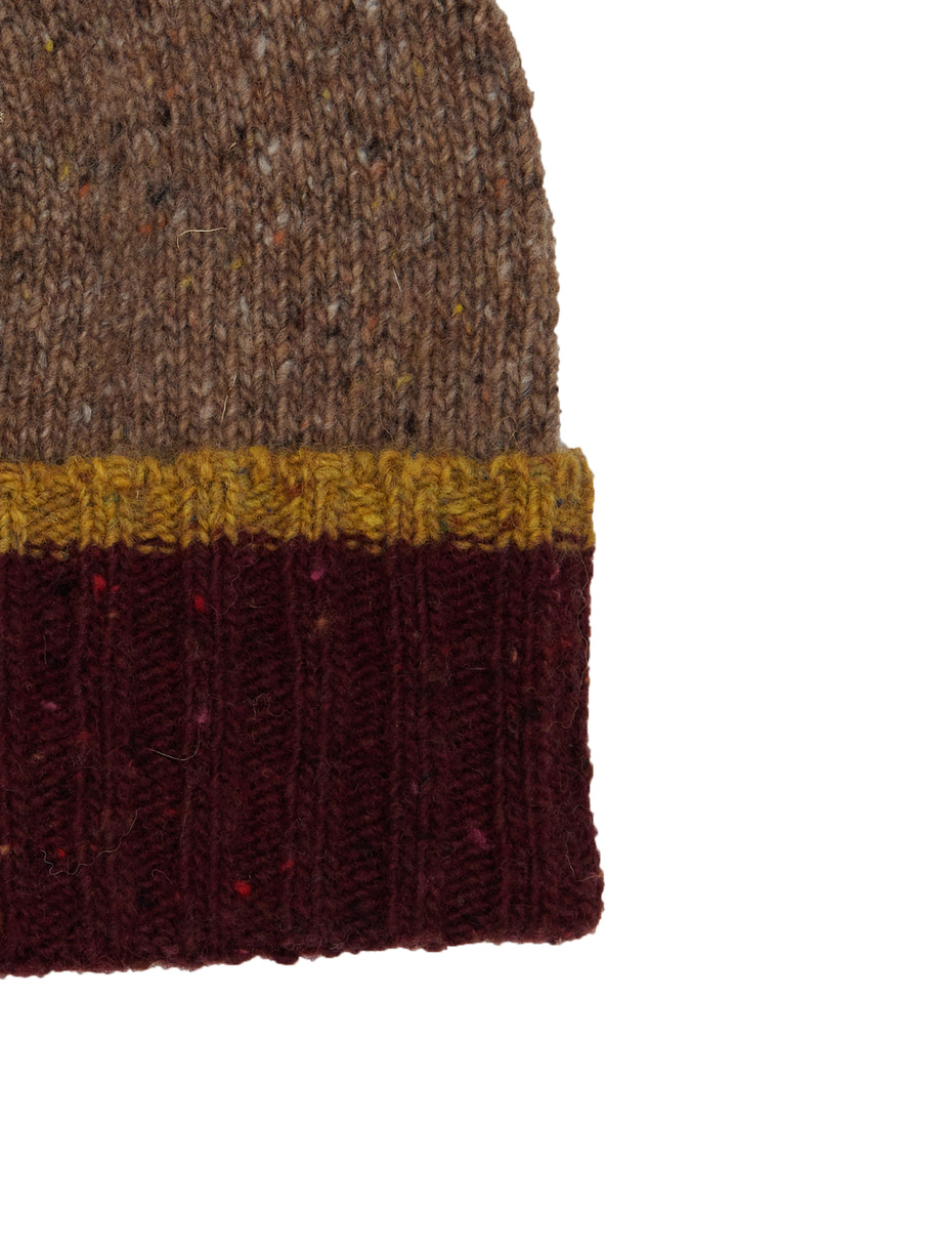 Berretto uomo lana beige a coste tinta unita e risvolto in contrasto - Gallo 1927 - Official Online Shop