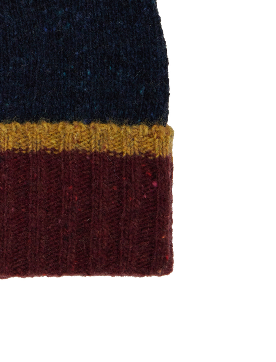 Men's plain blue ribbed wool beanie with contrasting cuff - Gallo 1927 - Official Online Shop