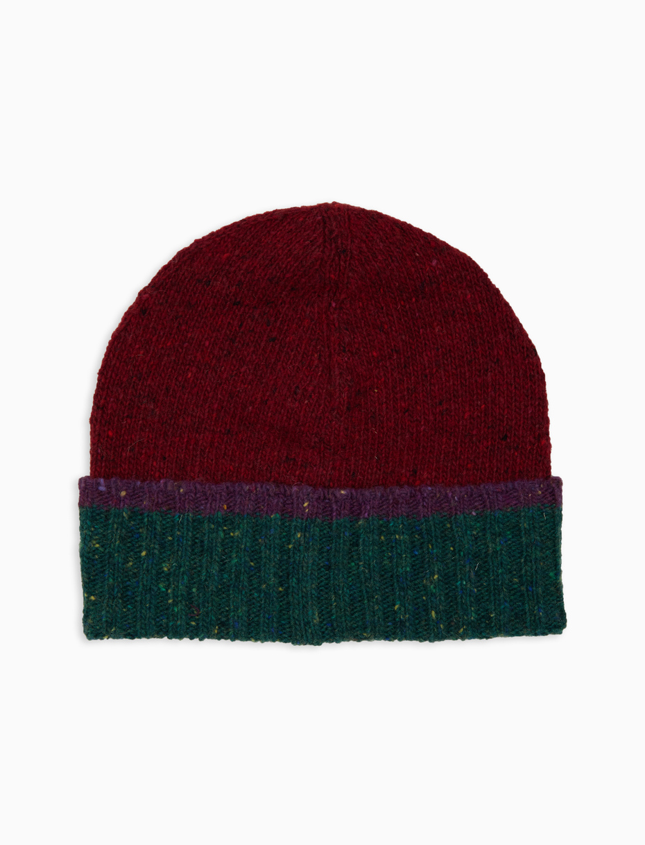 Berretto uomo lana bordò a coste tinta unita e risvolto in contrasto - Gallo 1927 - Official Online Shop