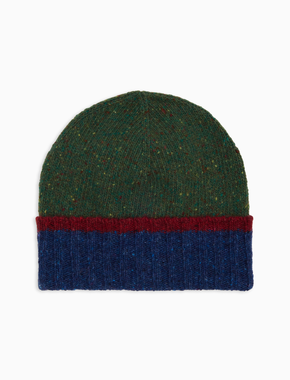 Men's plain green ribbed wool beanie with contrasting cuff - Gallo 1927 - Official Online Shop