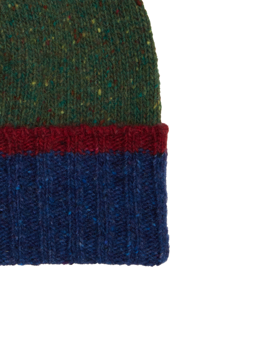 Men's plain green ribbed wool beanie with contrasting cuff - Gallo 1927 - Official Online Shop