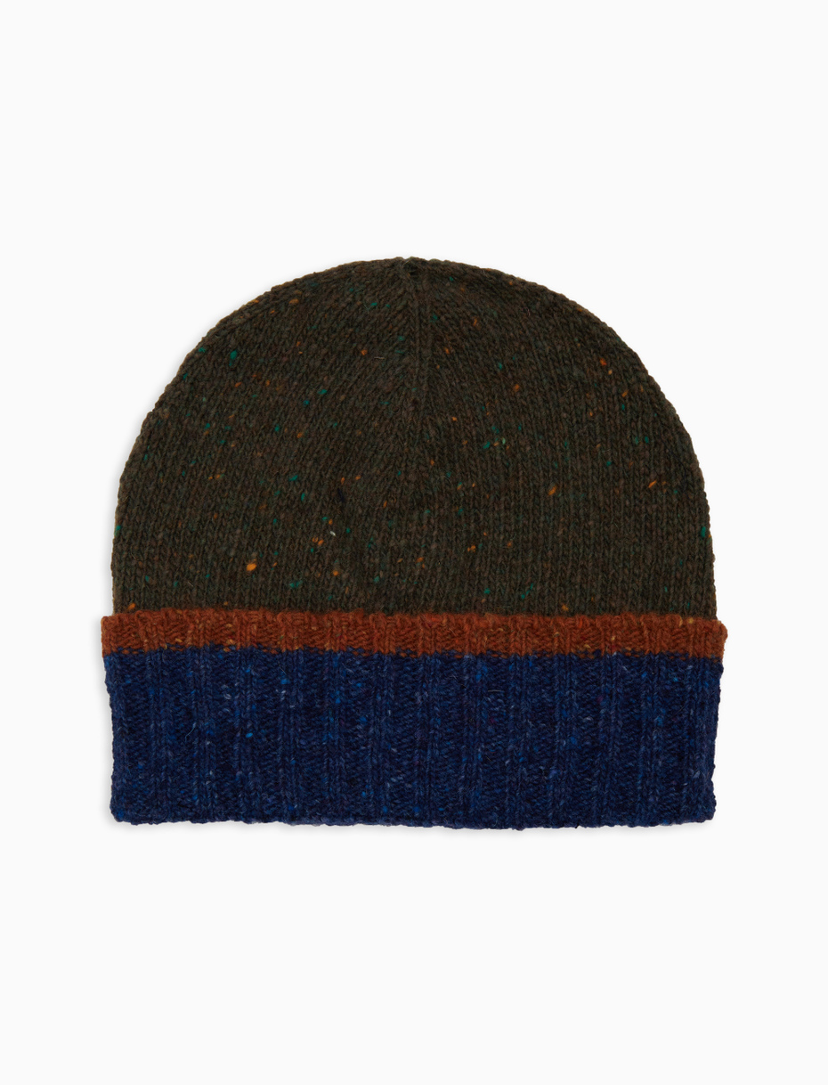 Berretto uomo lana verde a coste tinta unita e risvolto in contrasto - Gallo 1927 - Official Online Shop