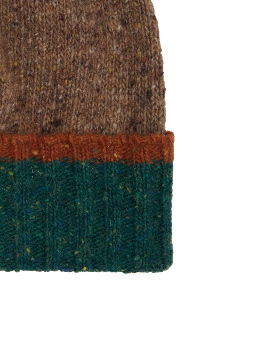 Men's plain beige ribbed wool beanie with contrasting cuff - Gallo 1927 - Official Online Shop