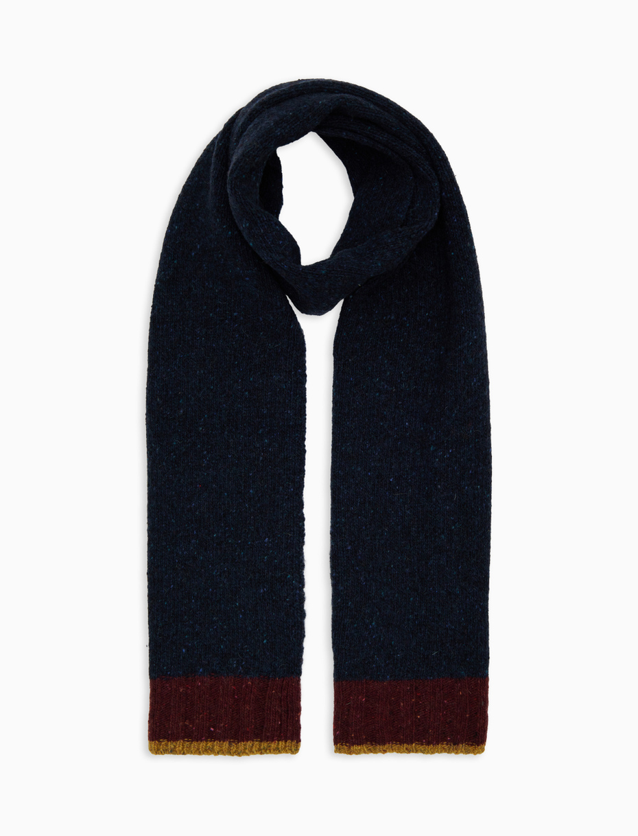 Men's plain blue wool scarf with contrasting edge - Gallo 1927 - Official Online Shop