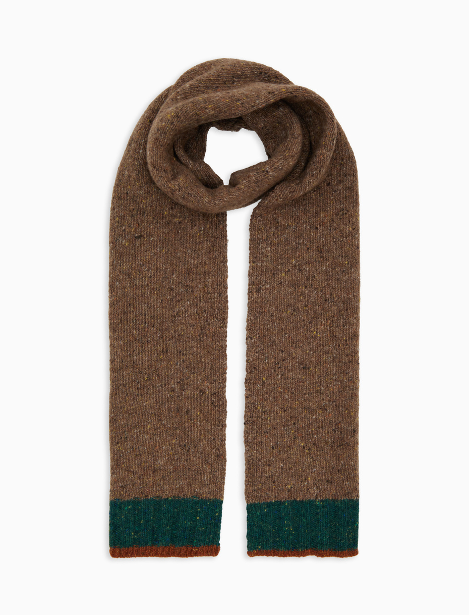 Men's plain beige wool scarf with contrasting edge - Gallo 1927 - Official Online Shop