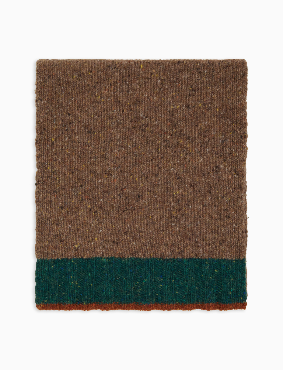 Men's plain beige wool scarf with contrasting edge - Gallo 1927 - Official Online Shop
