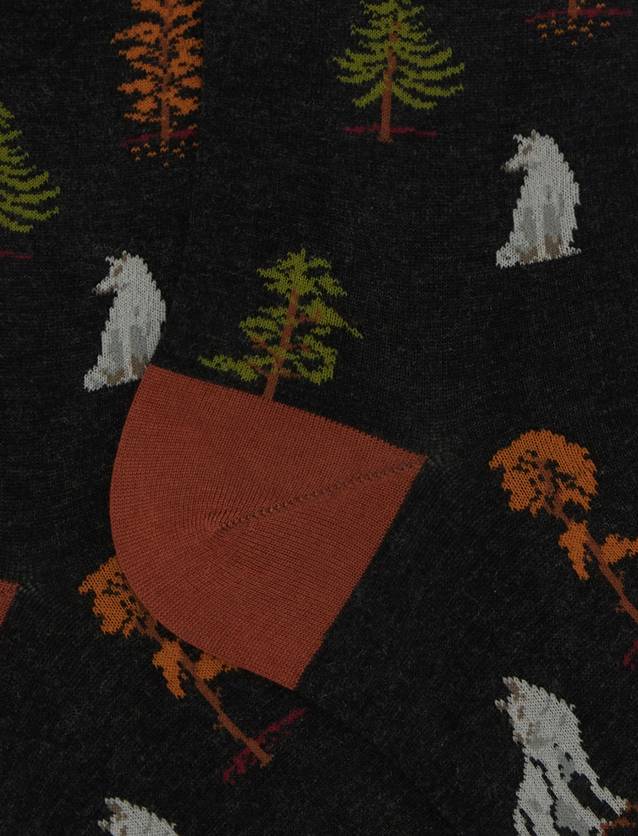 Calze corte uomo cotone grigio fantasia lupi nella foresta - Gallo 1927 - Official Online Shop