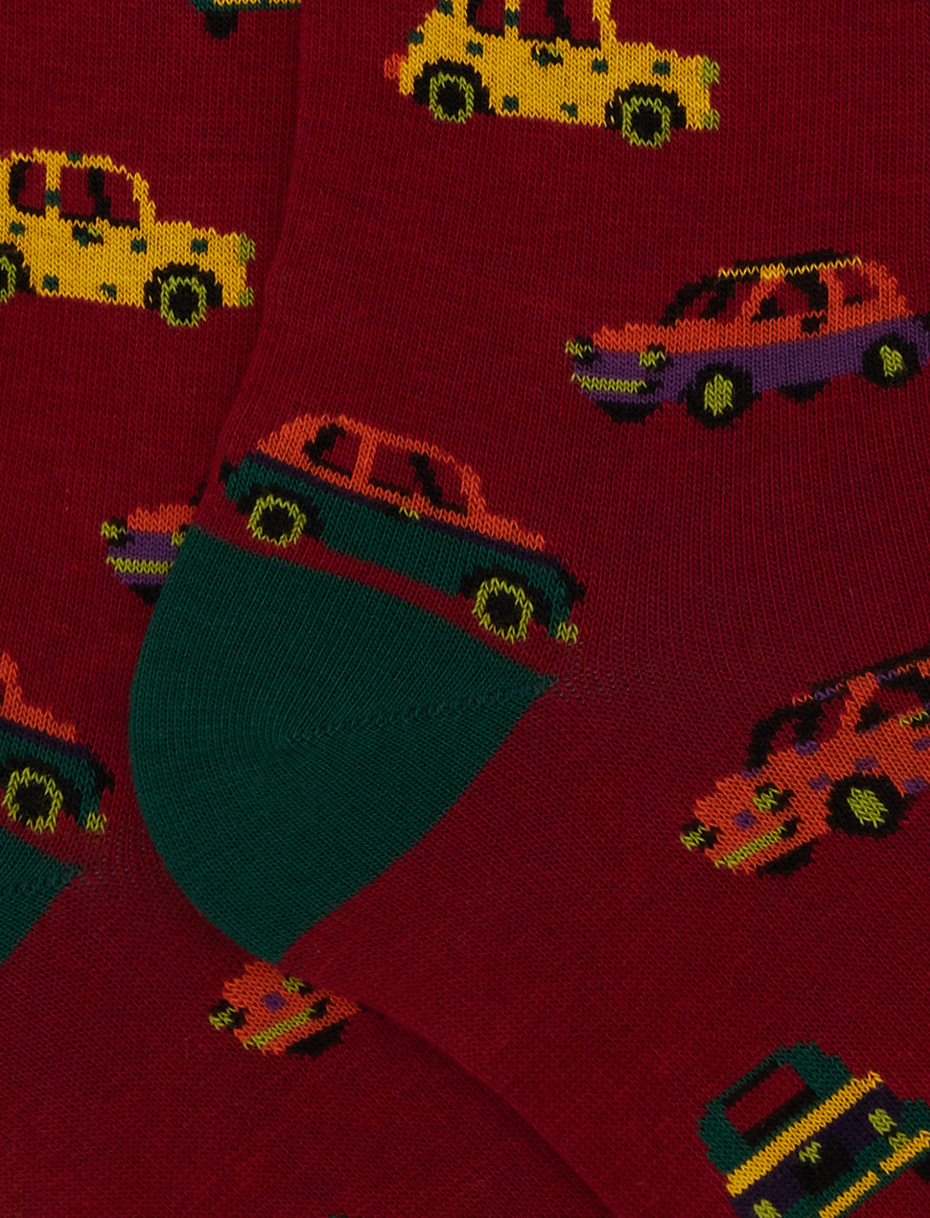 Calze lunghe donna cotone bordò fantasia macchinine - Gallo 1927 - Official Online Shop