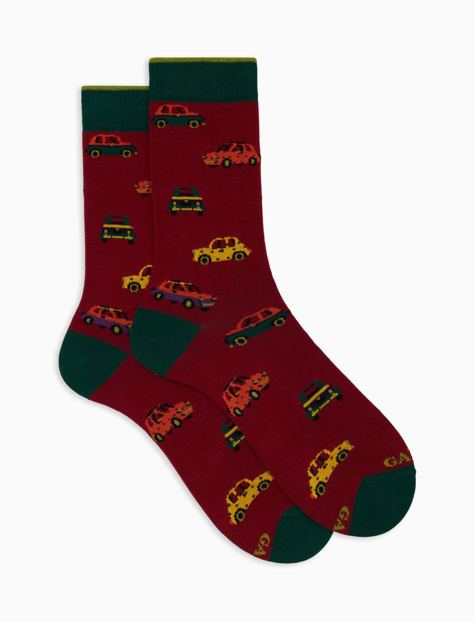 Calze corte donna cotone bordò fantasia macchinine - Gallo 1927 - Official Online Shop