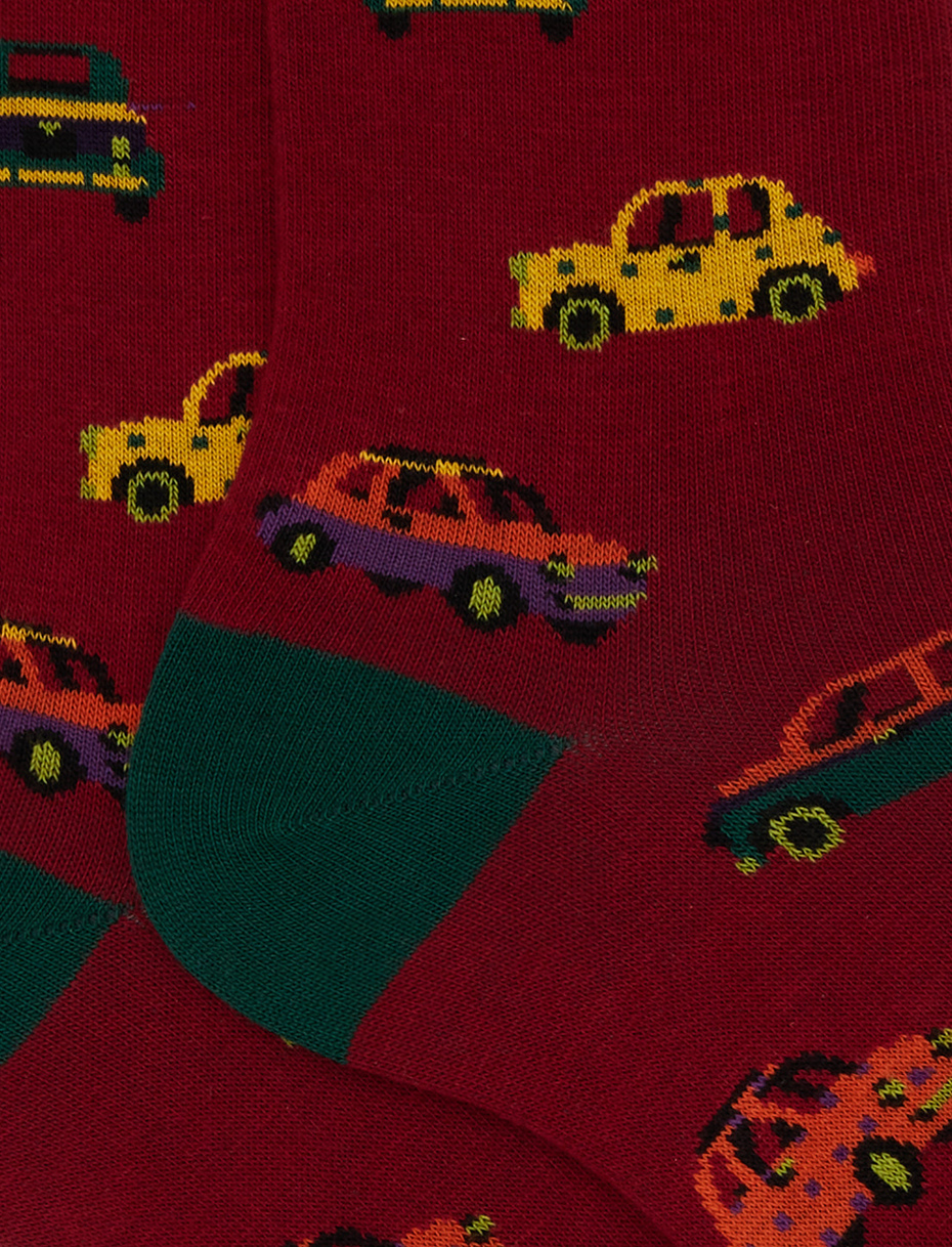 Calze corte donna cotone bordò fantasia macchinine - Gallo 1927 - Official Online Shop