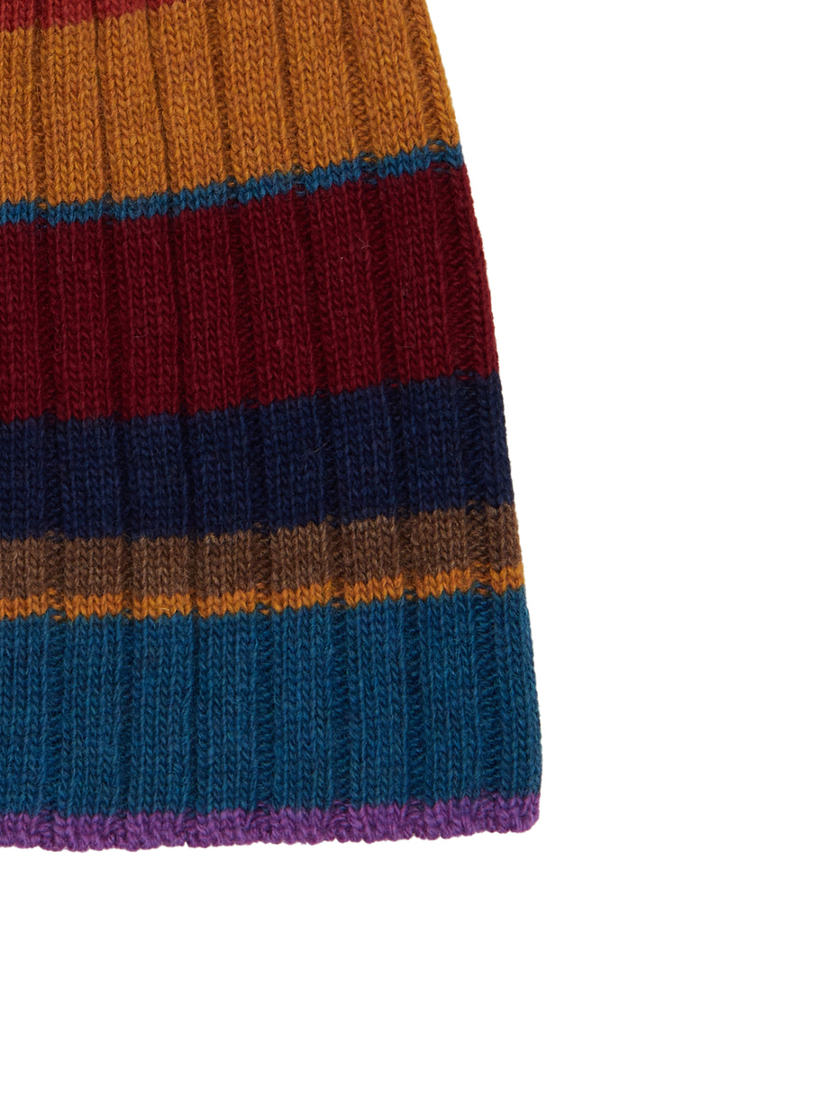 Unisex burgundy wool and cashmere beanie with multicoloured stripes - Gallo 1927 - Official Online Shop