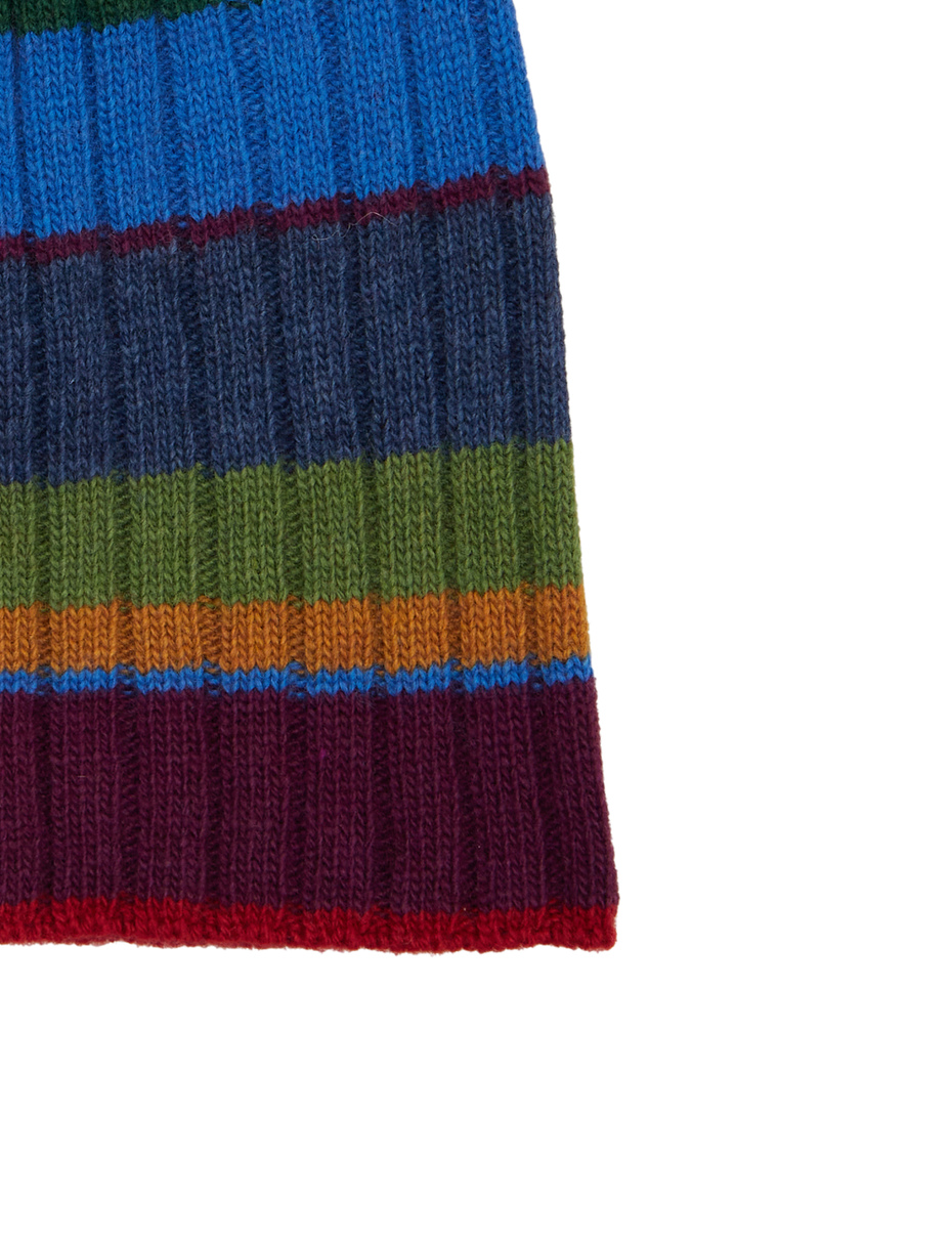 Unisex blue wool and cashmere beanie with multicoloured stripes - Gallo 1927 - Official Online Shop