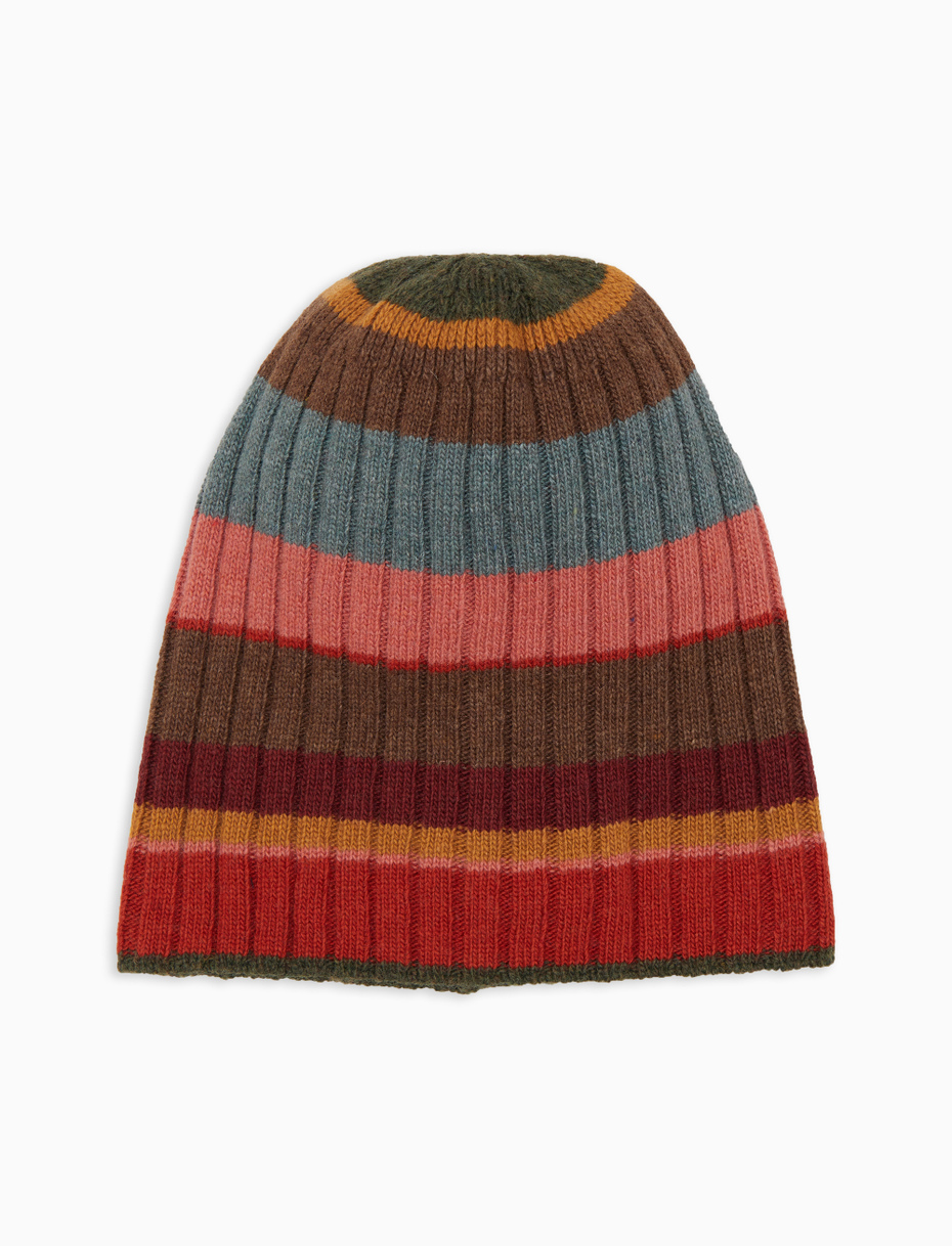 Calotta unisex lana e cashmere rosa righe multicolor - Gallo 1927 - Official Online Shop
