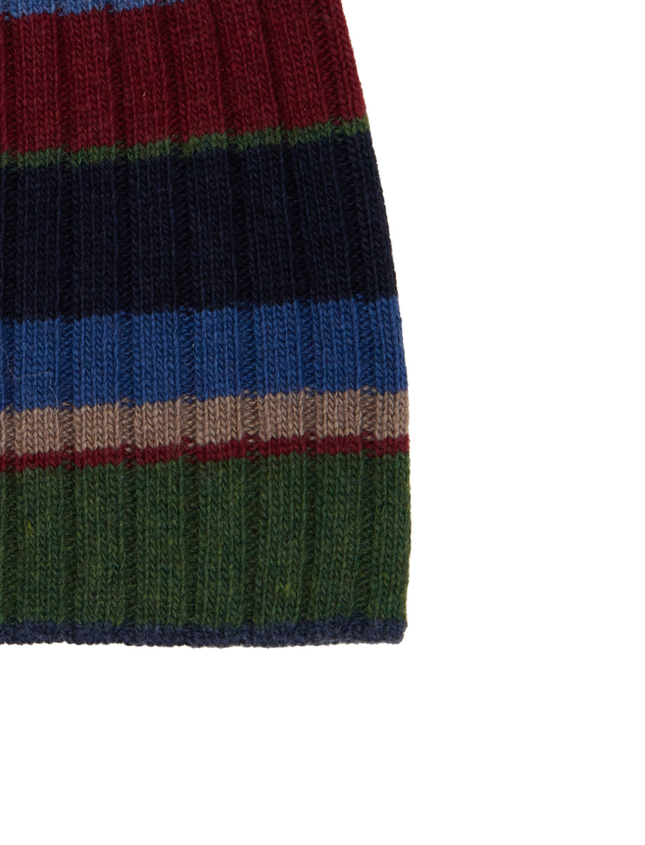 Unisex blue wool and cashmere beanie with multicoloured stripes - Gallo 1927 - Official Online Shop