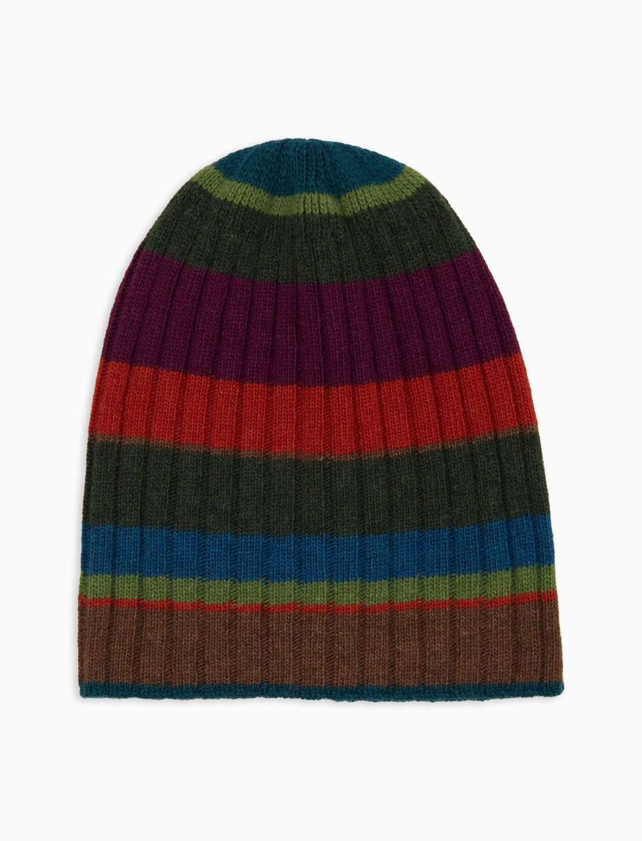 Unisex green wool and cashmere beanie with multicoloured stripes - Gallo 1927 - Official Online Shop