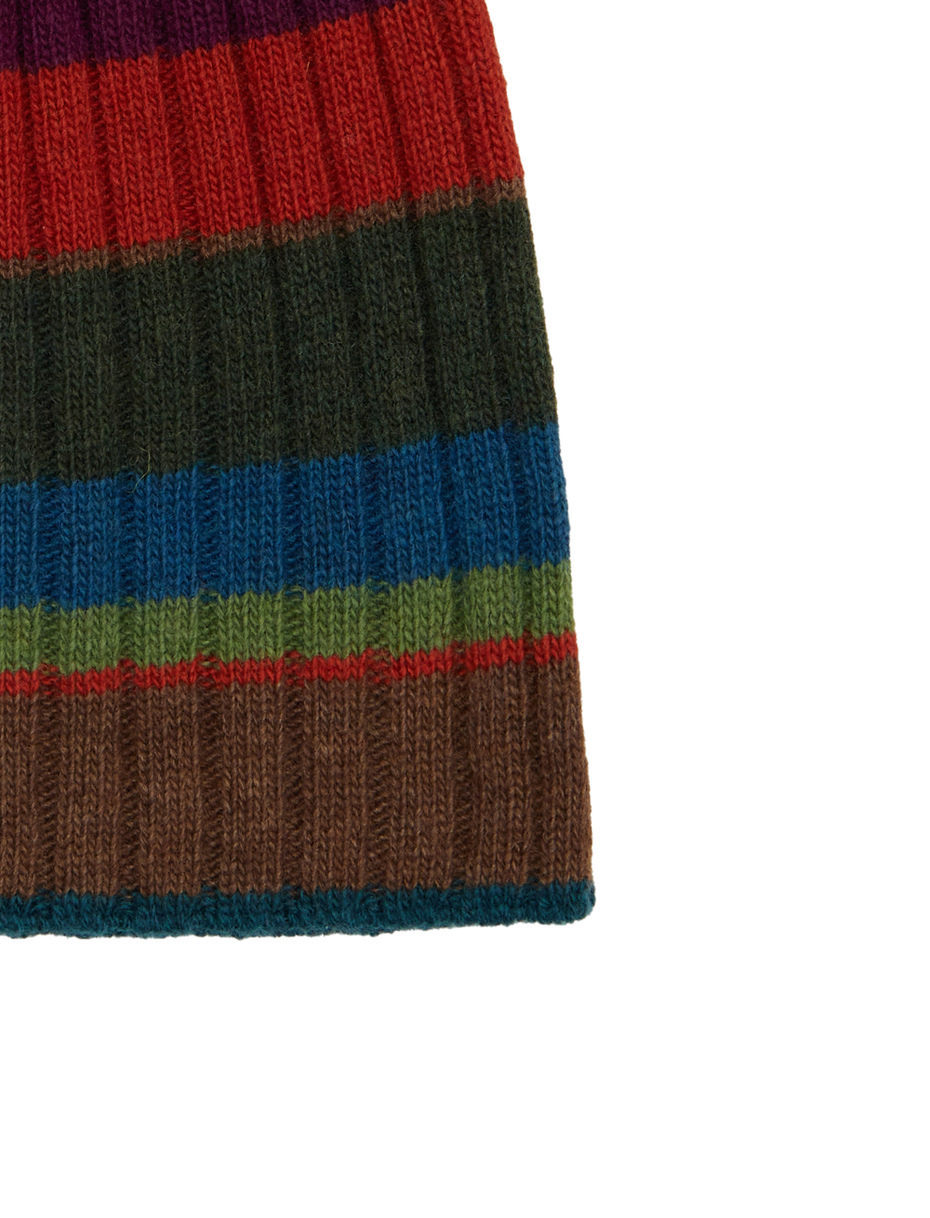 Unisex green wool and cashmere beanie with multicoloured stripes - Gallo 1927 - Official Online Shop