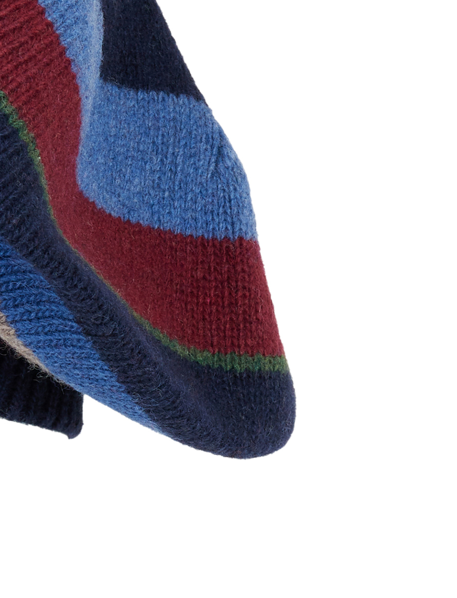 Women's blue wool and cashmere beret with multicoloured stripes - Gallo 1927 - Official Online Shop