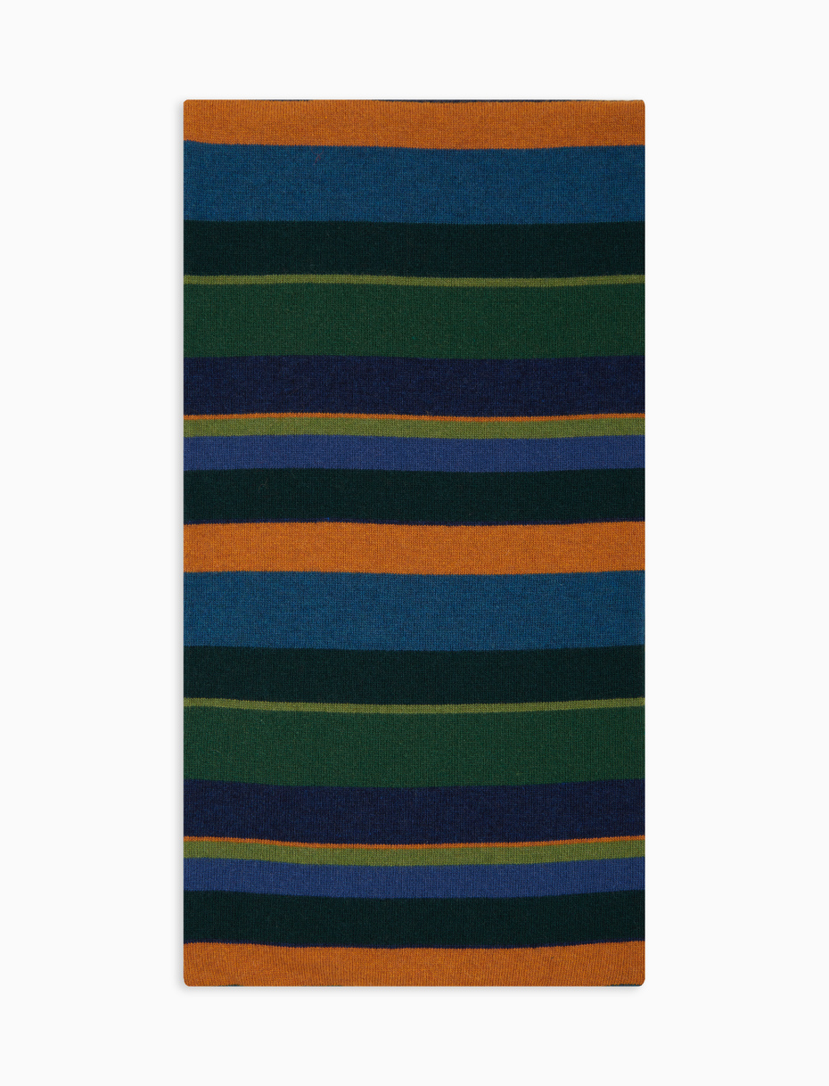 Sciarpa doppiata unisex lana e cashmere verde righe multicolor - Gallo 1927 - Official Online Shop