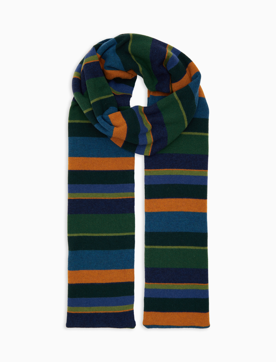 Sciarpa doppiata unisex lana e cashmere verde righe multicolor - Gallo 1927 - Official Online Shop