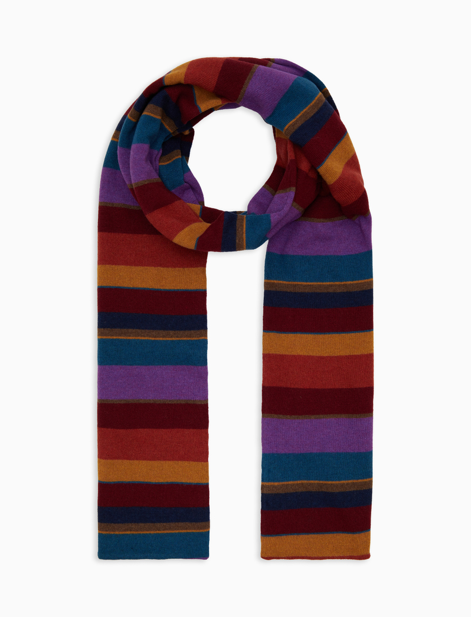 Unisex lined burgundy wool and cashmere scarf with multicoloured stripes - Gallo 1927 - Official Online Shop