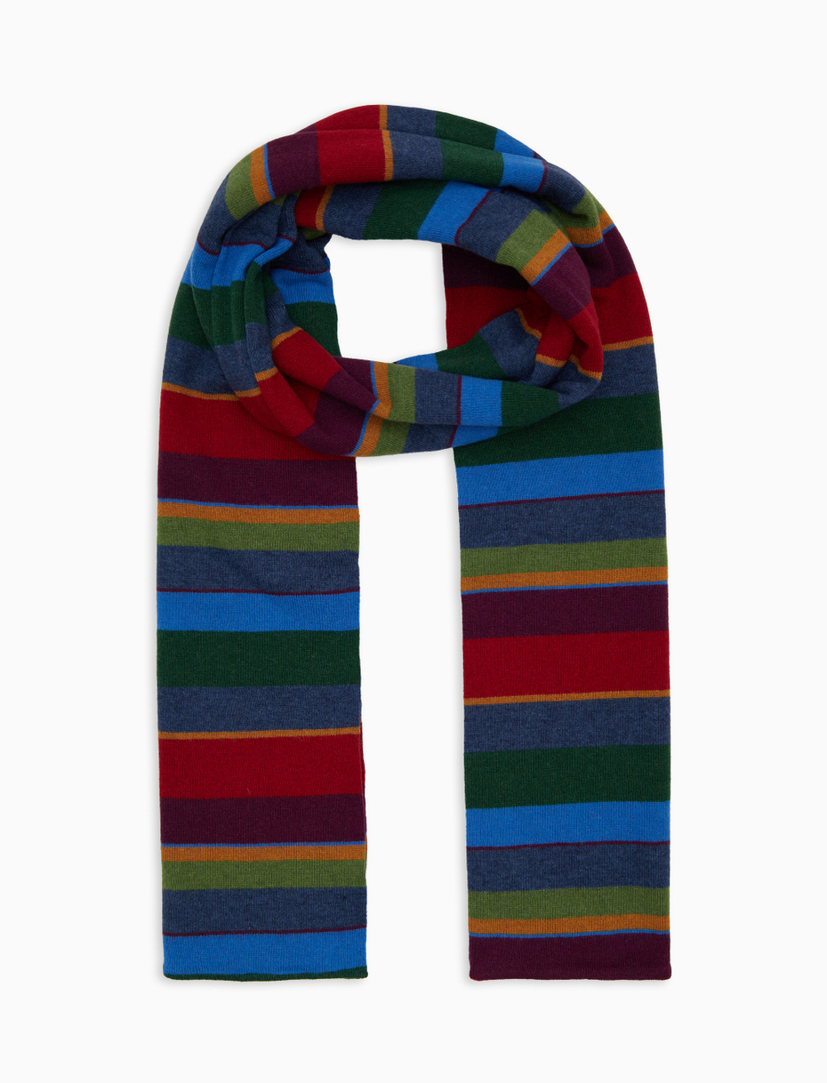 Unisex lined blue wool and cashmere scarf with multicoloured stripes - Gallo 1927 - Official Online Shop
