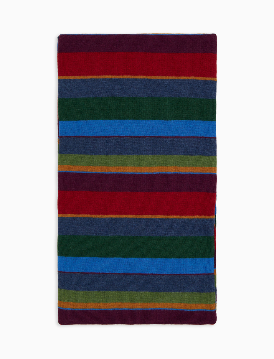 Unisex lined blue wool and cashmere scarf with multicoloured stripes - Gallo 1927 - Official Online Shop