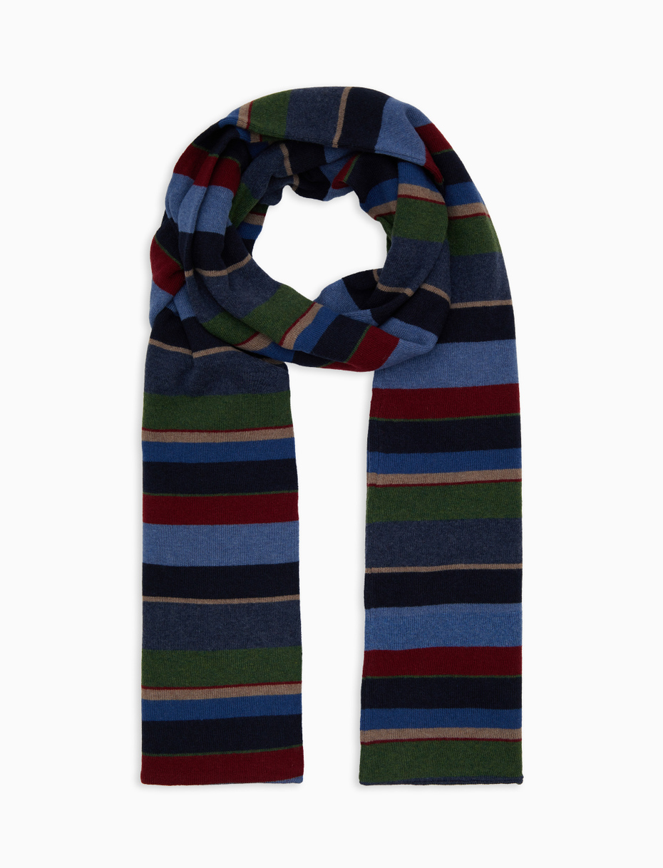 Unisex lined blue wool and cashmere scarf with multicoloured stripes - Gallo 1927 - Official Online Shop