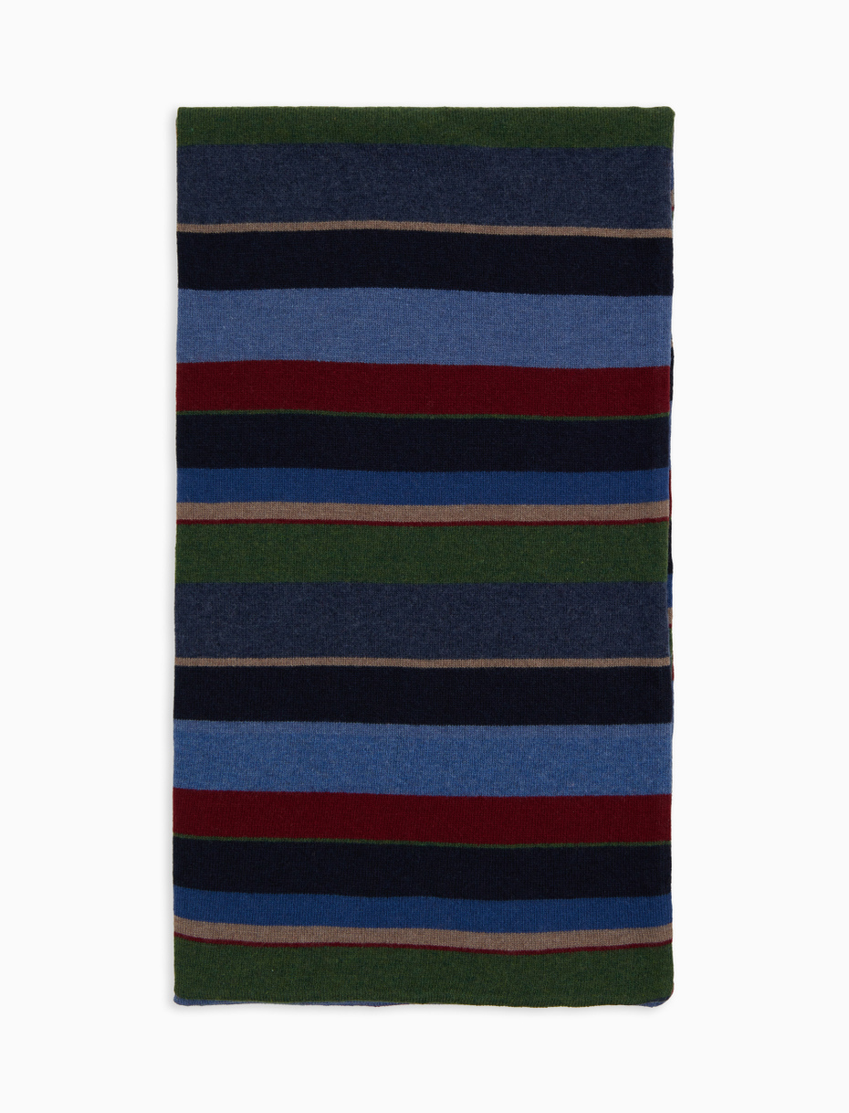 Unisex lined blue wool and cashmere scarf with multicoloured stripes - Gallo 1927 - Official Online Shop