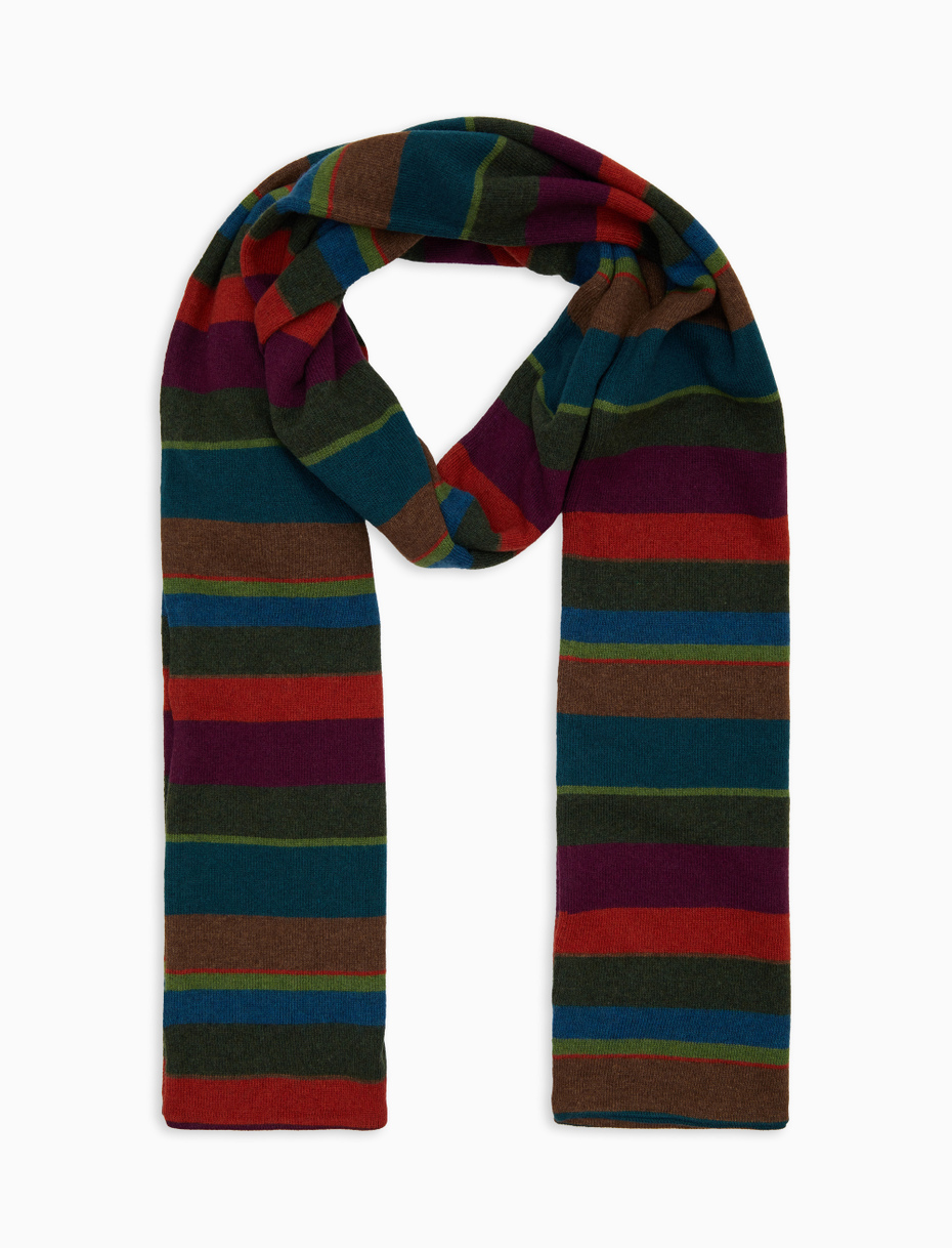Unisex lined green wool and cashmere scarf with multicoloured stripes - Gallo 1927 - Official Online Shop