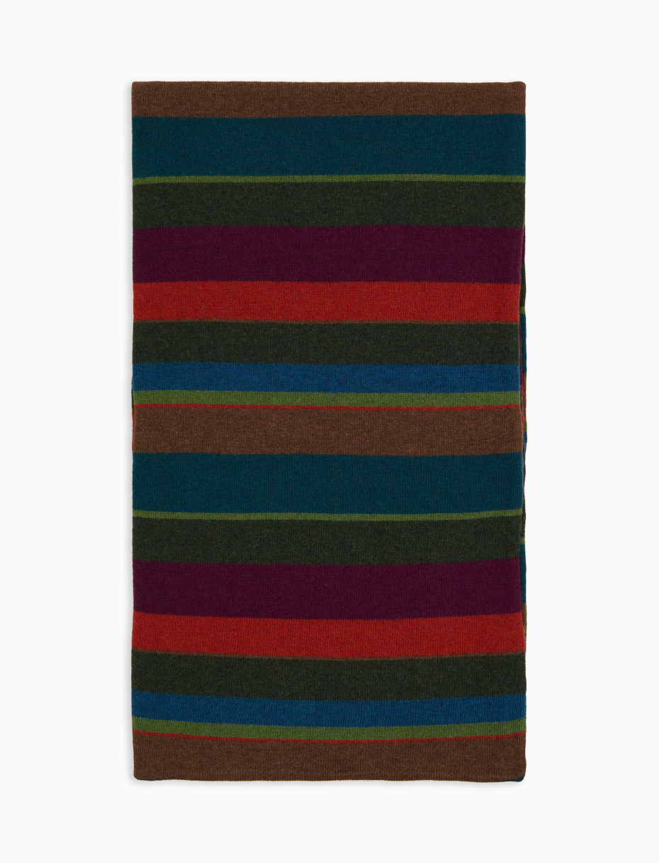 Unisex lined green wool and cashmere scarf with multicoloured stripes - Gallo 1927 - Official Online Shop